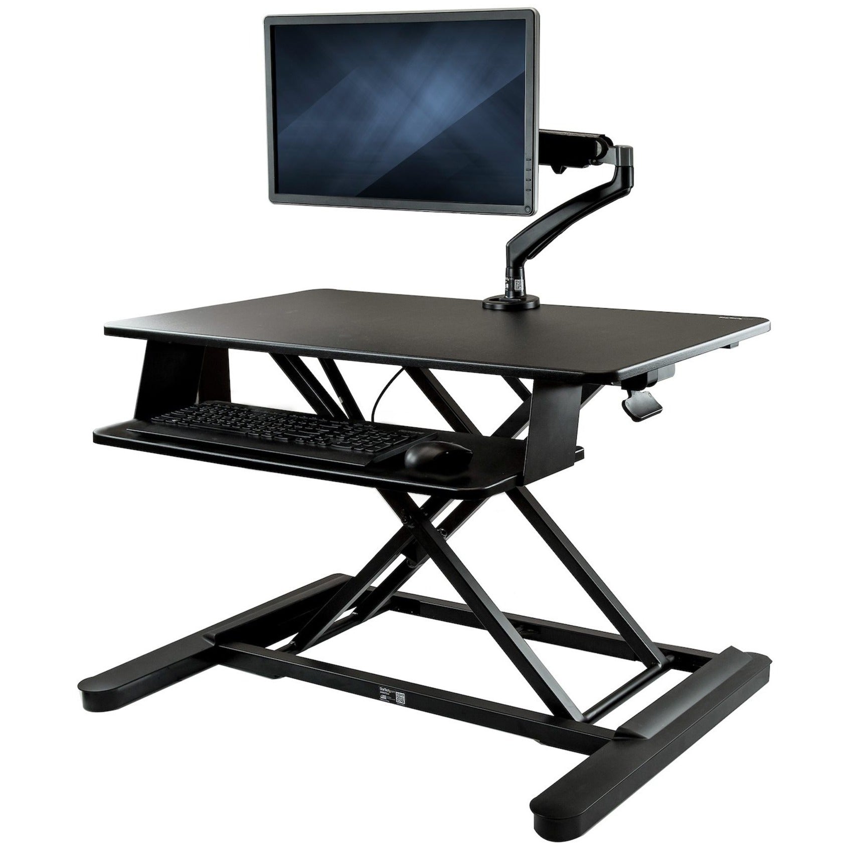 StarTech.com BNDSTSLGSLIM Multipurpose Desktop Riser, Sit-Stand Desk Converter with Monitor Arm, Up to 26", Pneumatic Adjustment, Cable Management, Black