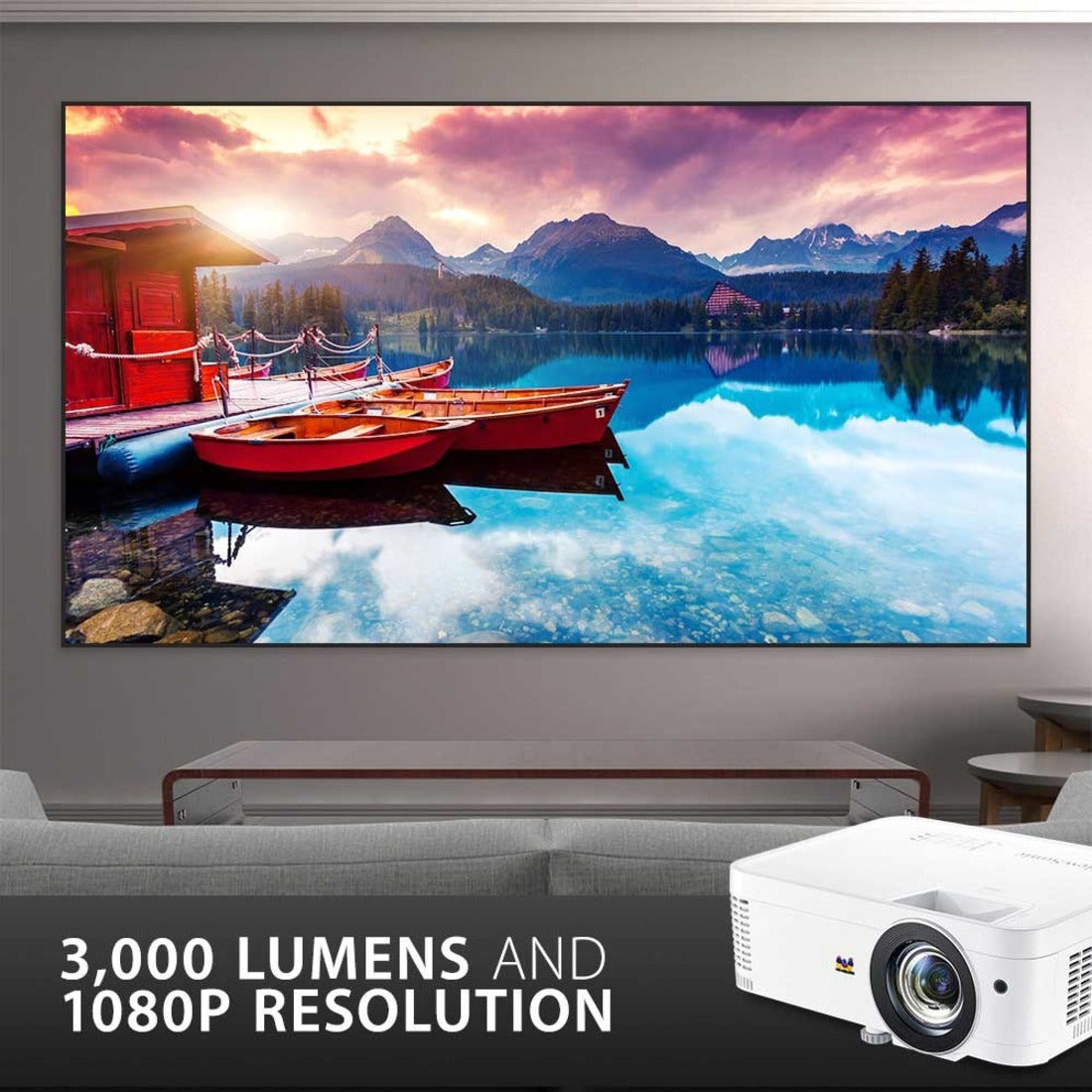 ViewSonic PX706HD DLP Projector, 1080p Short Throw Gaming, 3,000 lumens, Dual 3D Blu-ray Ready HDMI Inputs