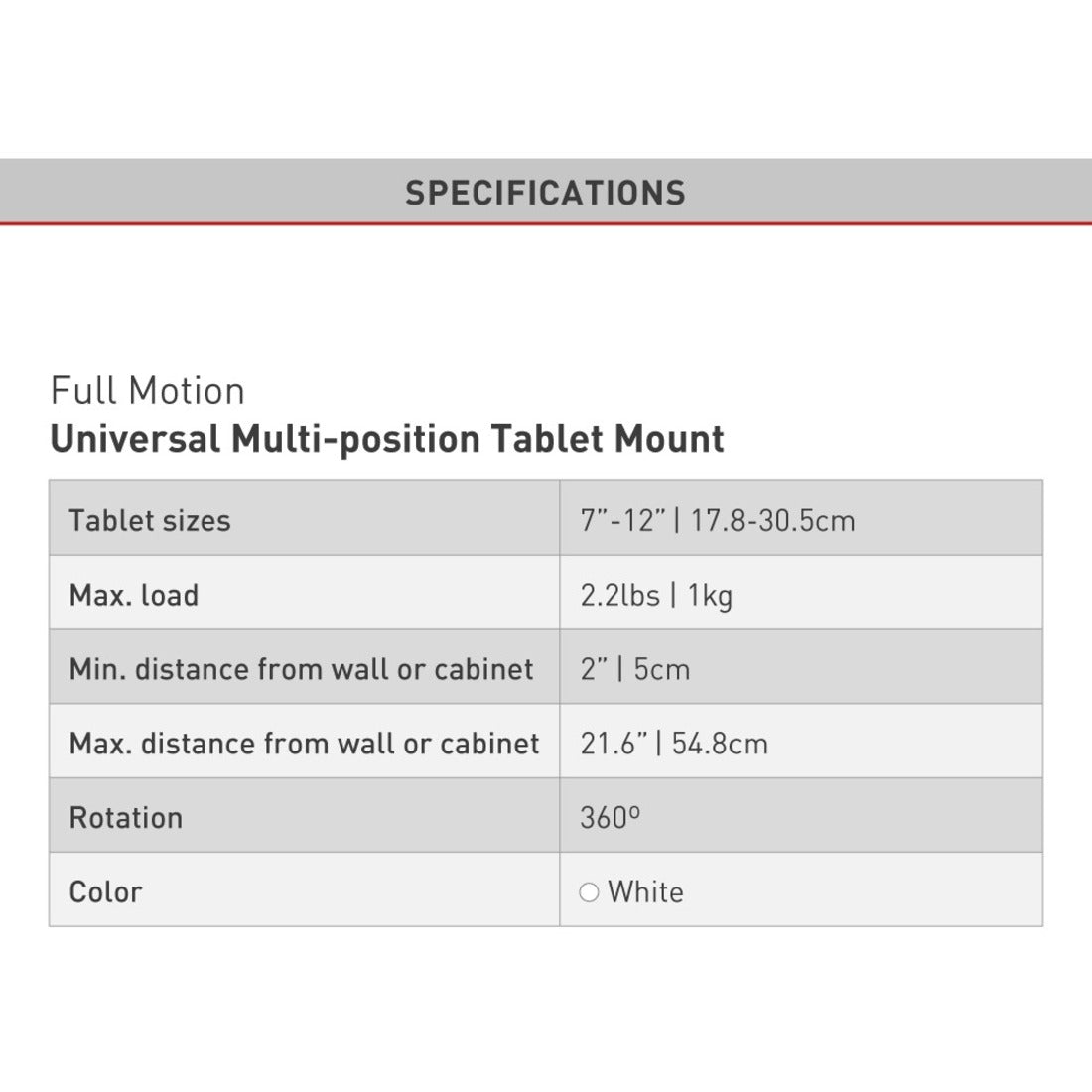 Barkan T56 Full-Motion Tablet Mount for Tablets 7-12" & E-readers 6-10", Durable, 360° Rotation