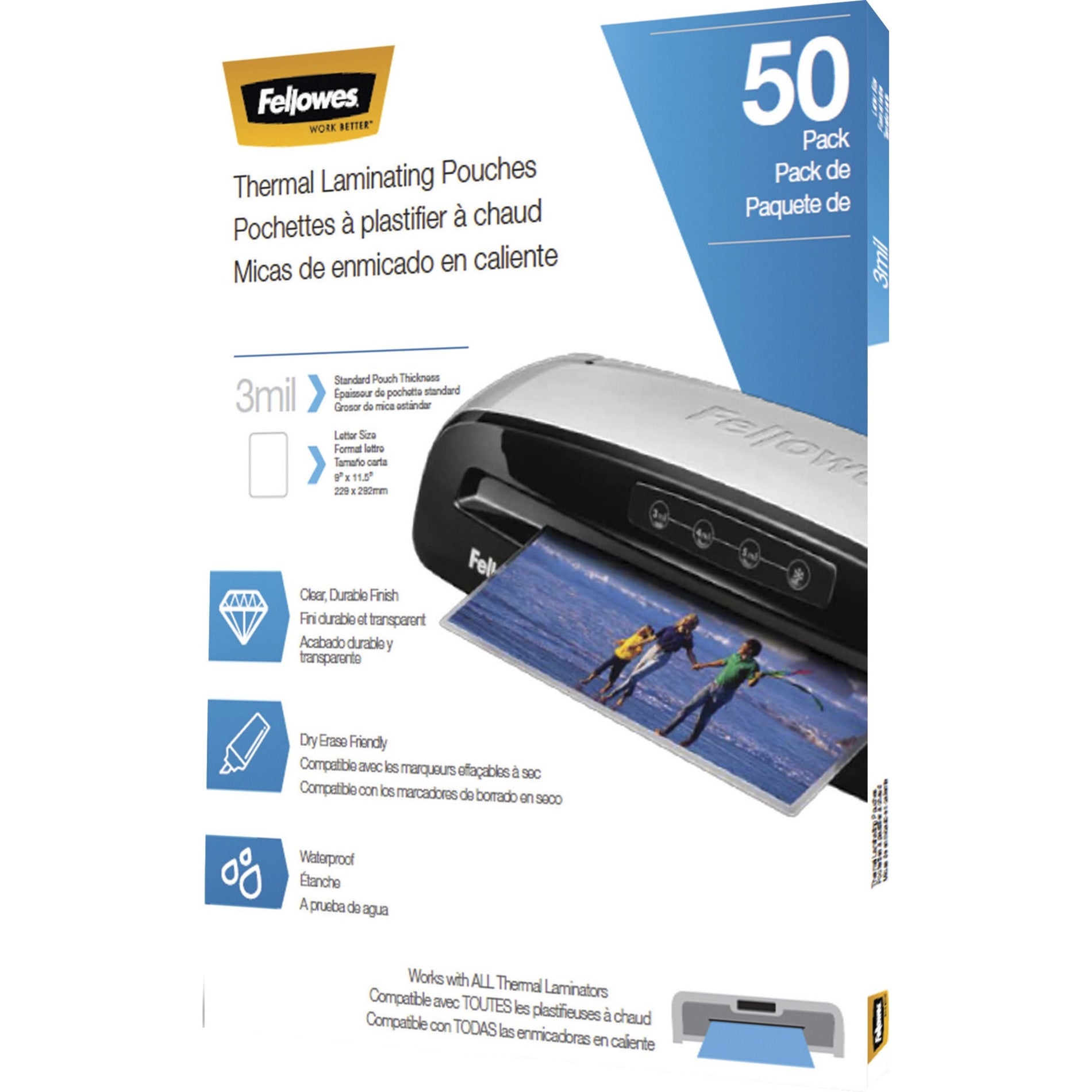 Fellowes 5744301 Letter-Size Thermal Laminating Pouches, 3mil, 50/PK, Glossy, Clear
