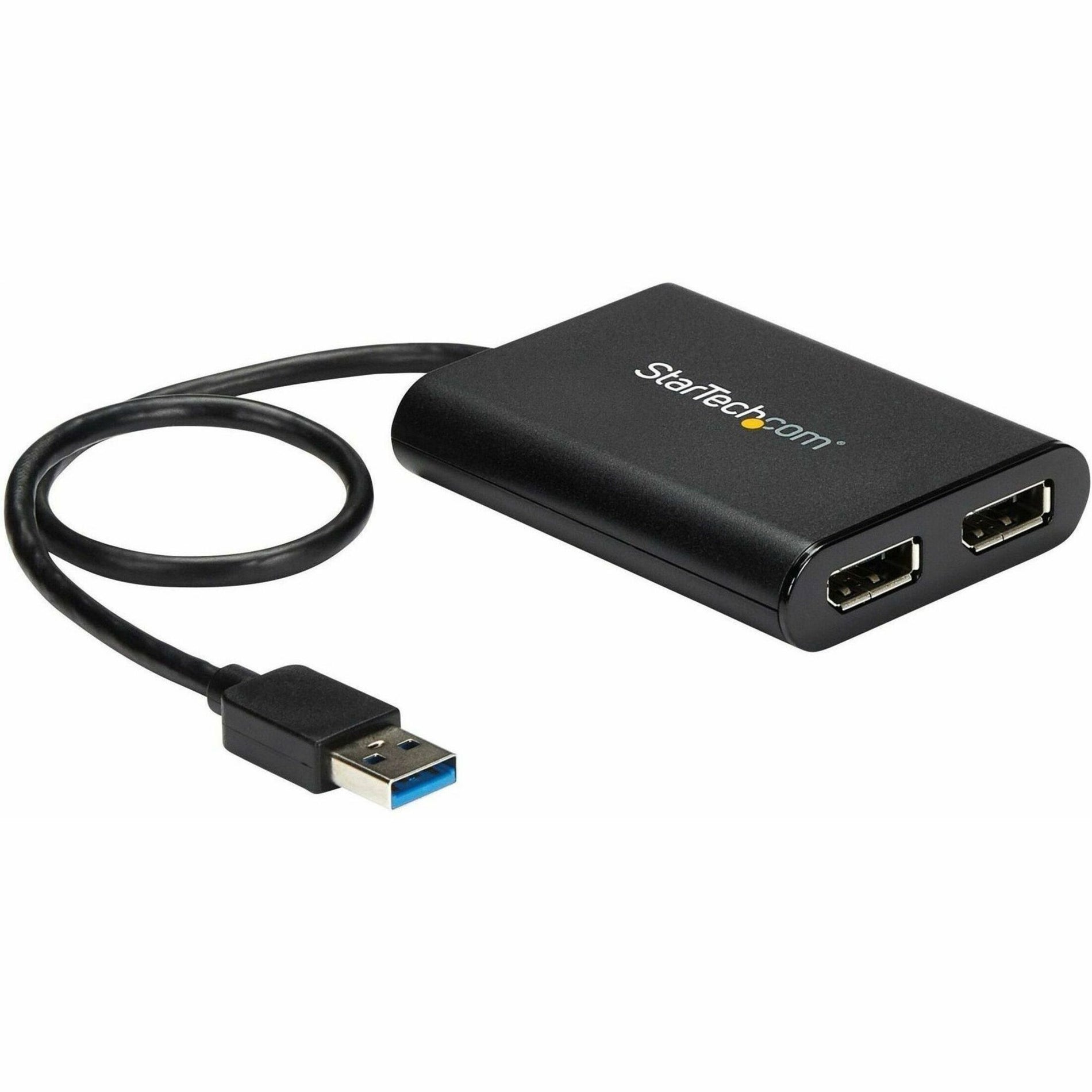 StarTech.com USB32DP24K60 USB to Dual DisplayPort Adapter - 4K 60Hz, Black