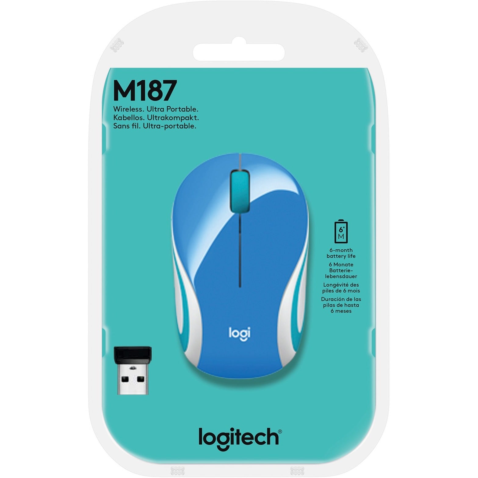 Logitech 910-005360 Wireless Mini Mouse M187 Ultra Portable, 2.4 GHz with USB Receiver, 1000 DPI Optical Tracking, 3-Buttons, PC / Mac / Laptop - Palace Blue