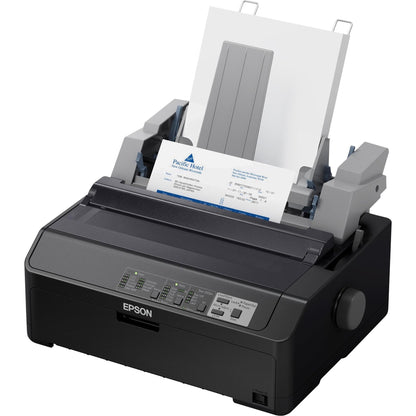 Epson LQ-590II NT dot matrix printer front view with loaded paper and control panel display-alternate-image1