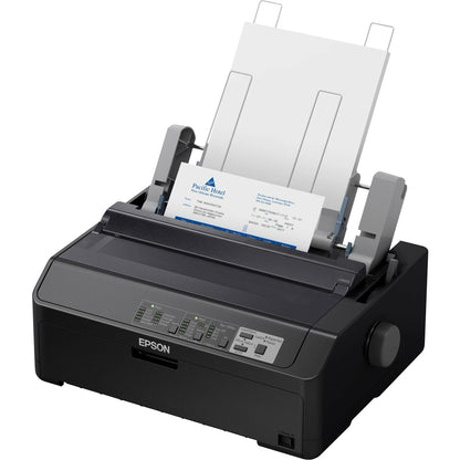 Front quarter view of Epson LQ-590II NT with business document loaded-alternate-image9