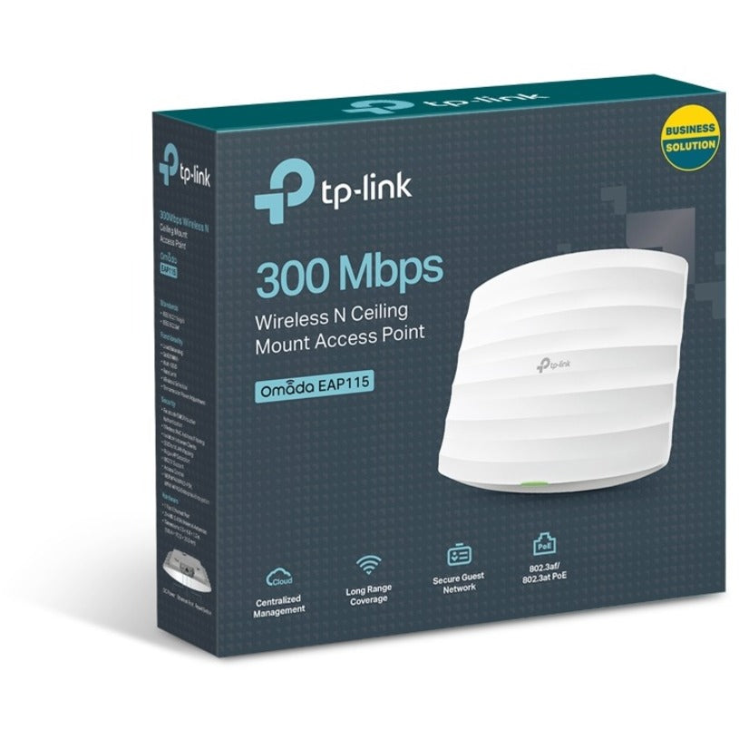 TP-Link EAP115_V4 300Mbps Wireless N Access Point, Ceiling Mountable, Fast Ethernet, 2.4 GHz, Beamforming Technology