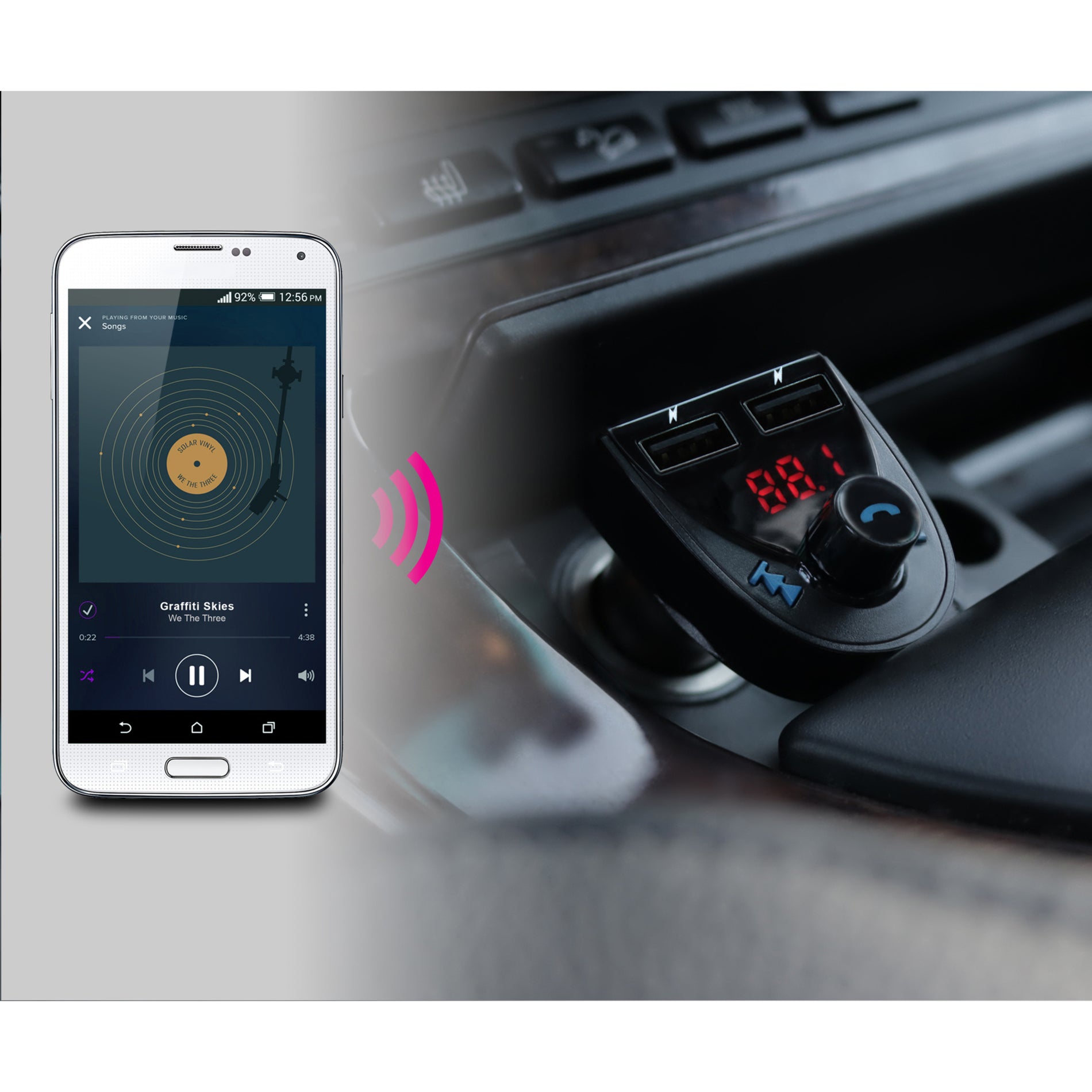 Aluratek ABF01F Universal Bluetooth Audio Receiver and FM Transmitter, Car Hands-free Kit - USB