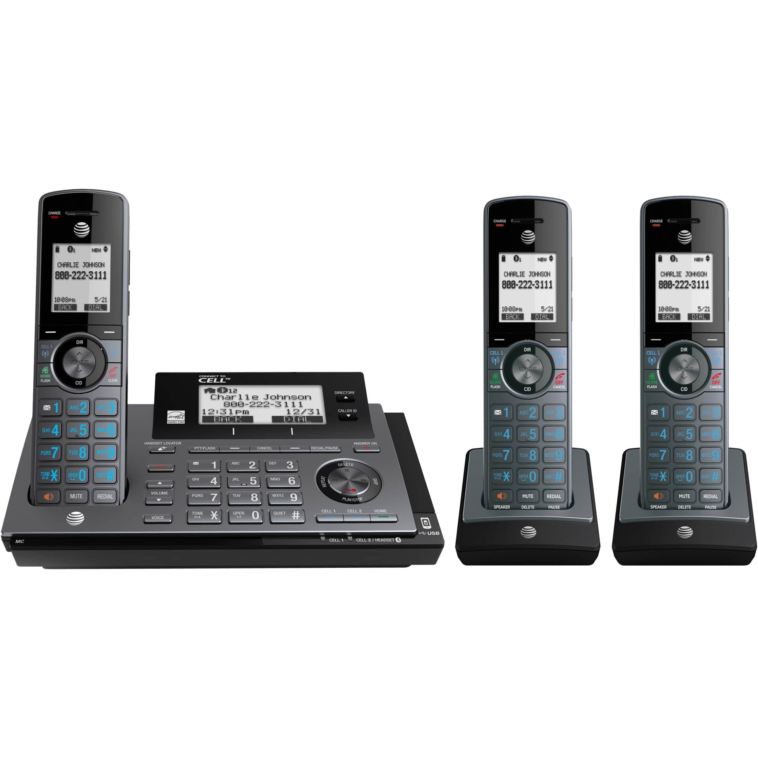 AT&T CLP99387 Connect to Cell 3 Handset Answering System with Smart Call Blocker, Bluetooth/DECT 6.0 Cordless Phone