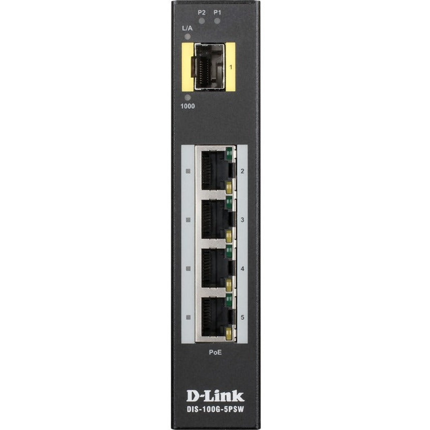 D-Link DIS-100G-5PSW Industrial Gigabit Unmanaged PoE Switch with SFP Slot, 5-Port DIN Rail Mountable