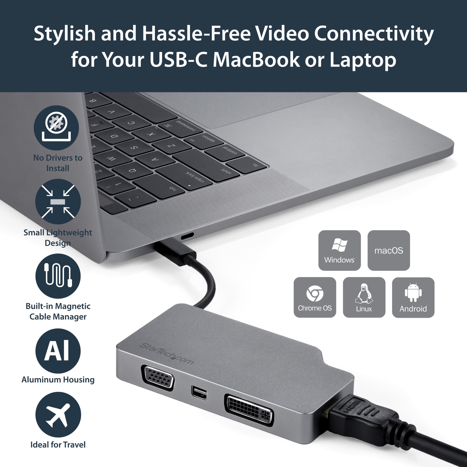 Adaptateur USB 4in1 VGA, USB Type C, DVI, HDMI – HD Smart