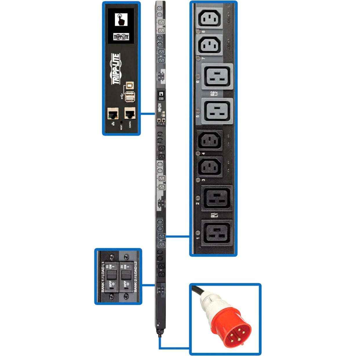 Tripp Lite PDU3XEVSR6G30A 24-Outlets PDU, 17.3KW 3-Phase Switched Power Distribution Unit