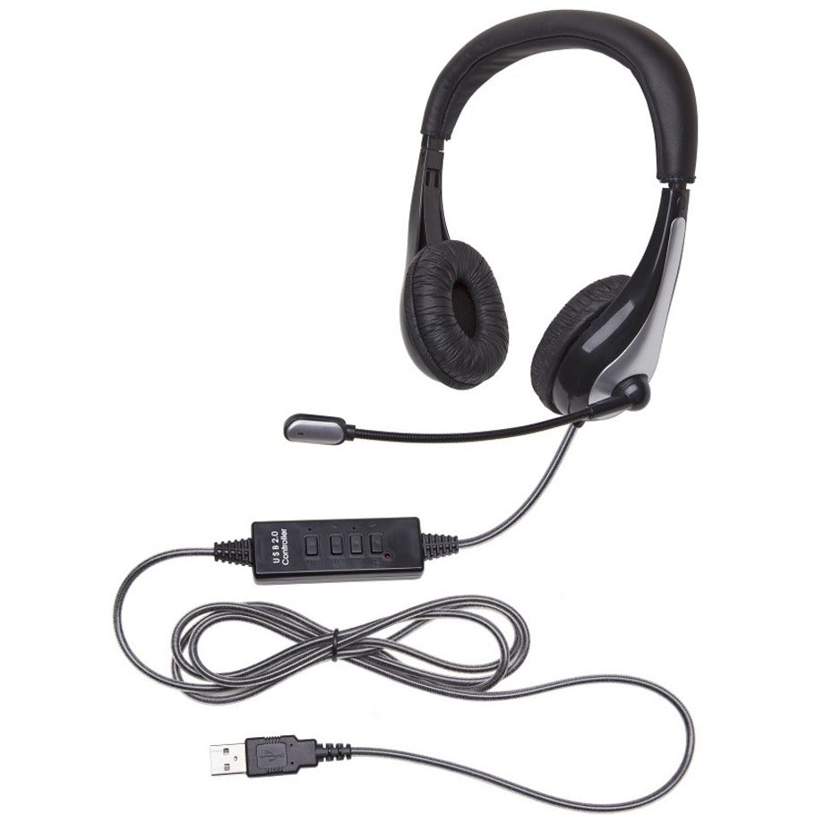 Califone 1025MUSB NeoTech USB Headset, Mic with CaliTuff Braided Cord, Over-the-head, Stereo, 6 ft Cable, Black