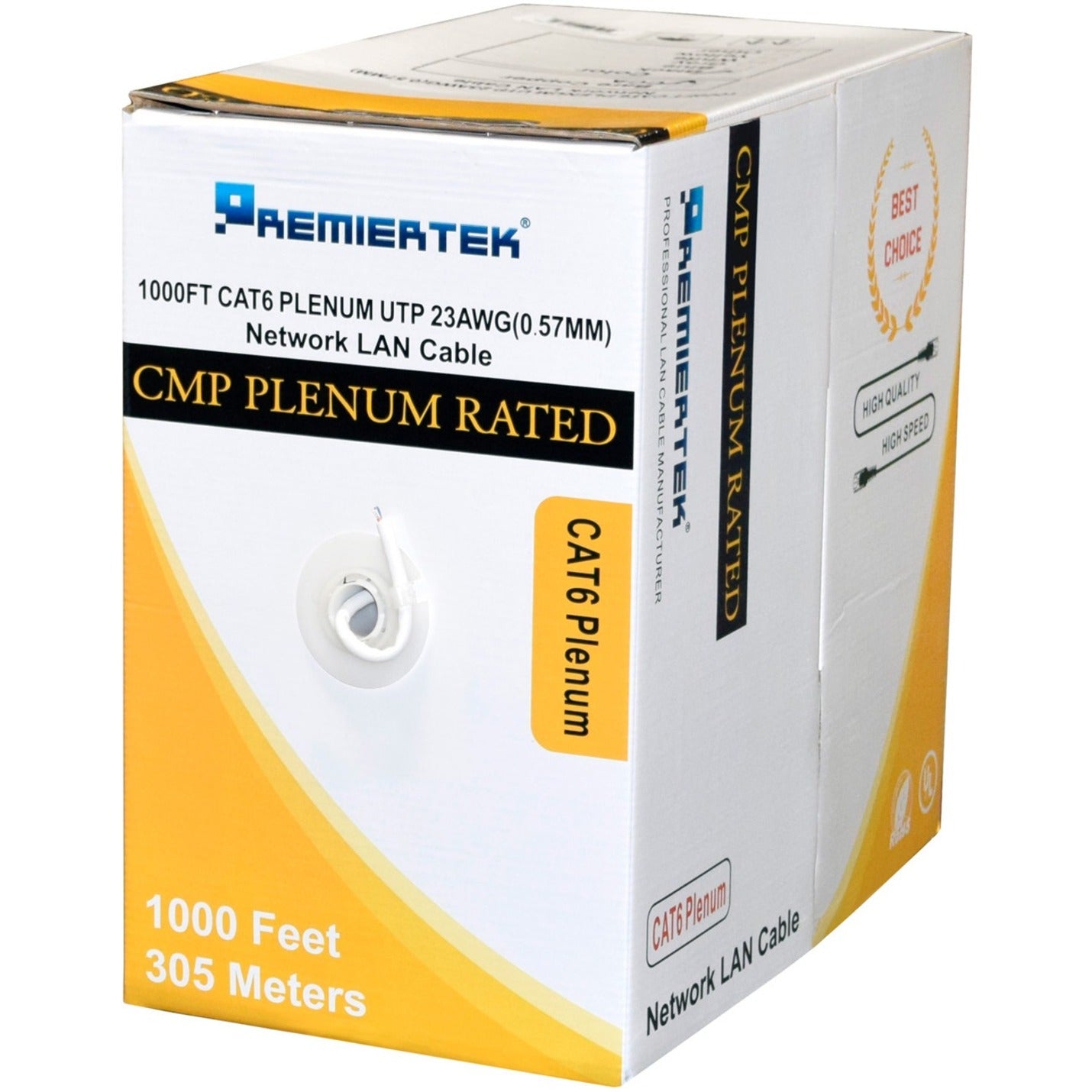 Premiertek CMP-CAT6-1K-W PLENUM CMP CAT6 1000FT WHITE, Halogen Free, Lead-free, Flame Retardant, 10 Gbit/s Data Transfer Rate
