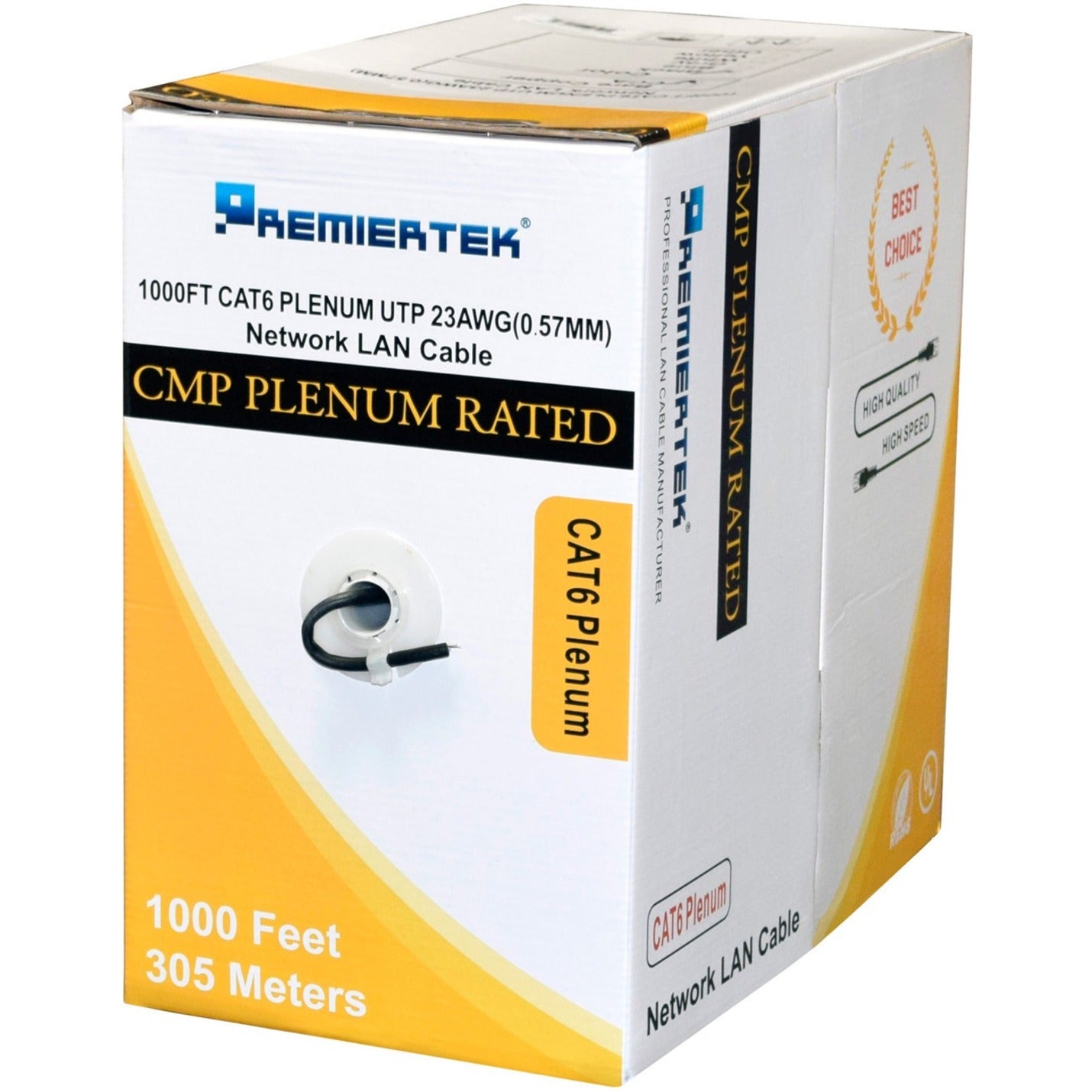 Premiertek CMP-CAT6-1K-BK PLENUM CMP CAT6 1000FT BLACK, Halogen Free, Lead-free, Flame Retardant, 10 Gbit/s Data Transfer Rate