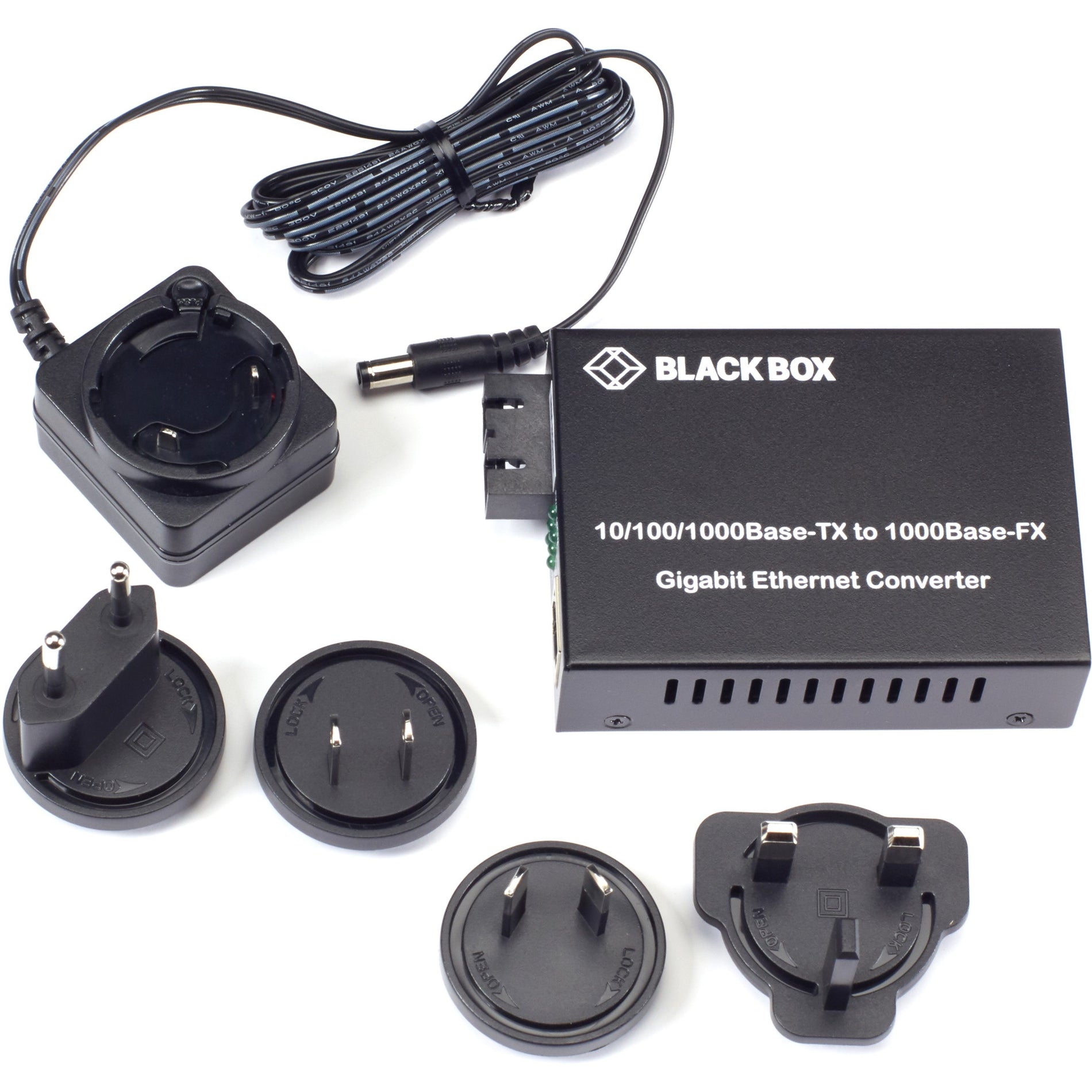 Black Box LGC211A Pure Networking Gigabit Ethernet (1000-Mbps) Media Converter, Easily Convert Base-TX to Base-FX