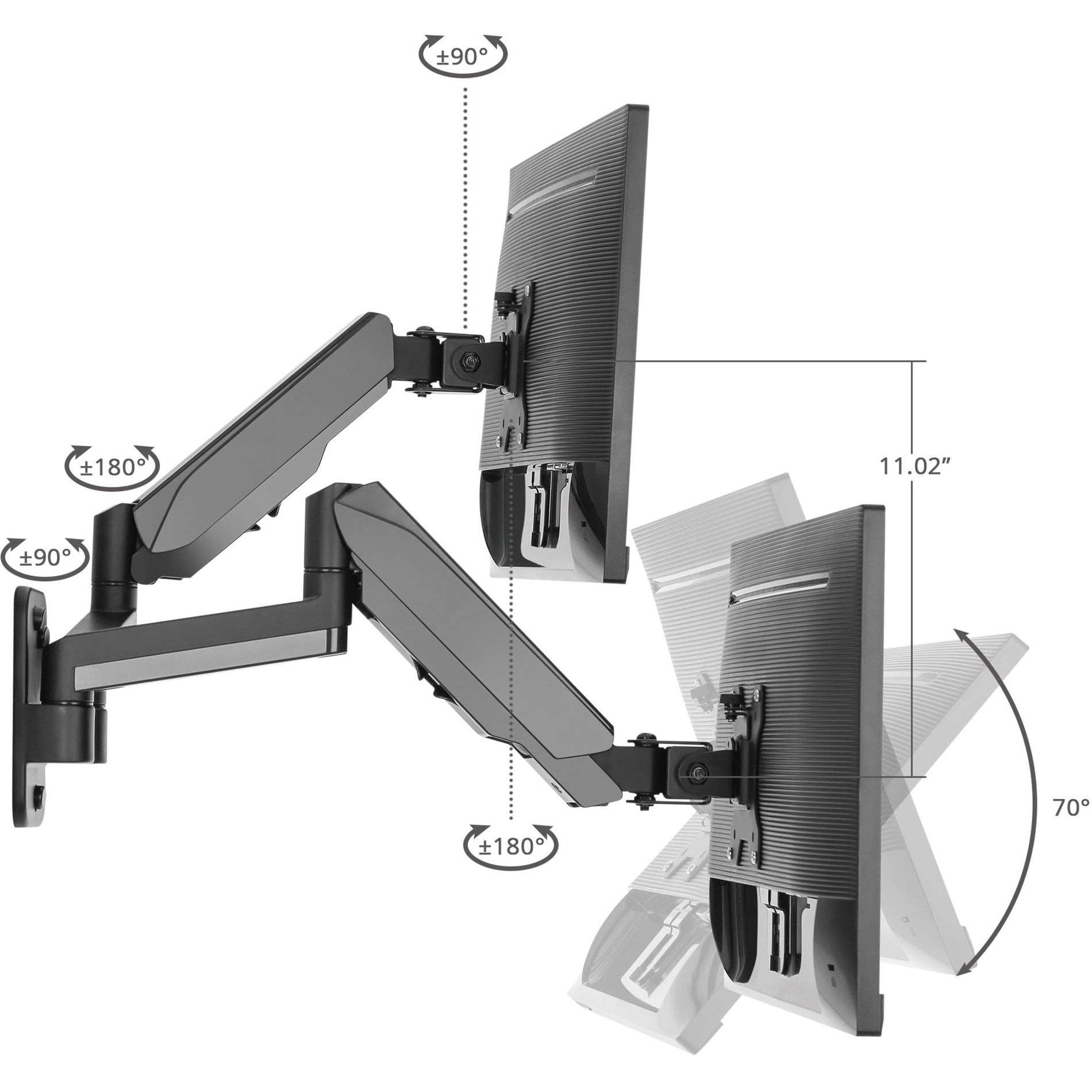 SIIG CE-MT2M12-S1 High Premium Aluminum Gas Spring Wall Mount - Dual Monitor, Easily Adjust Height and Angle for Ergonomic Workspace