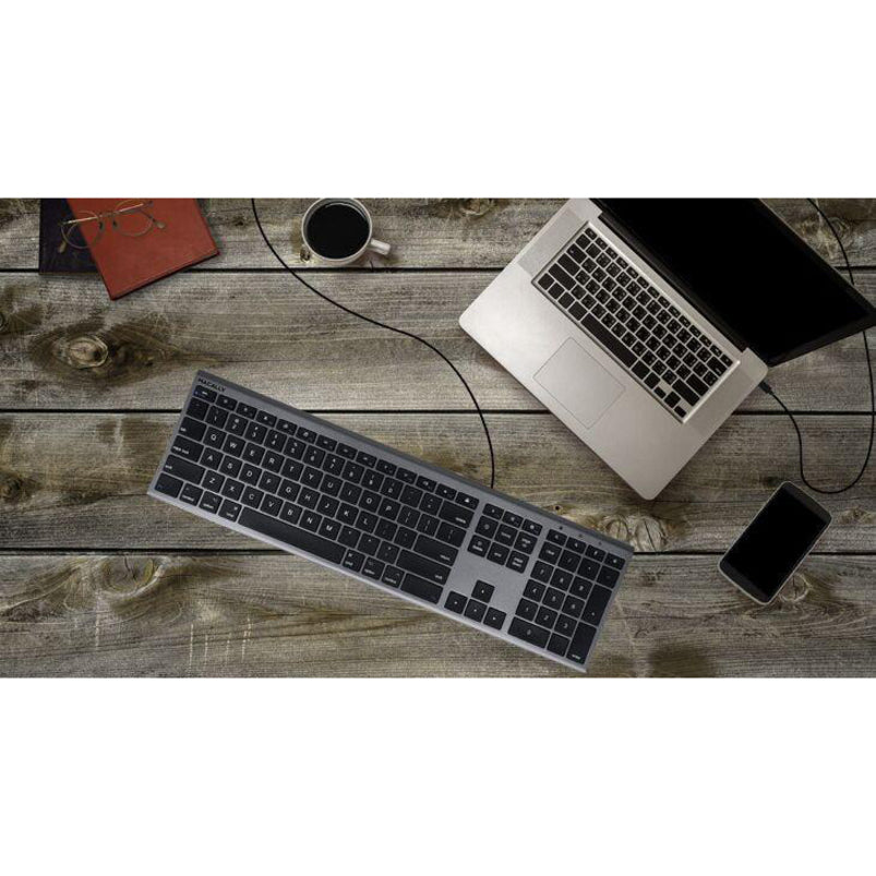 Macally UCACEKEYSG Ultra Slim USB-C Wired Space Gray Keyboard for Mac, PC - 110 Keys, Scissors Keyswitch Technology