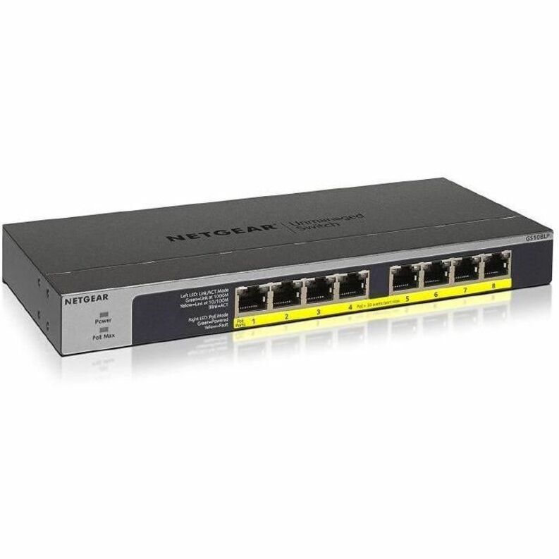 Netgear GS108LP-100NAS 8-Port PoE/PoE+ Gigabit Ethernet Unmanaged Switch, Lifetime Warranty, NDAA Compliant, China Origin