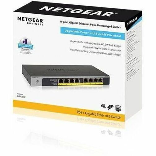 Netgear GS108LP-100NAS 8-Port PoE/PoE+ Gigabit Ethernet Unmanaged Switch, Lifetime Warranty, NDAA Compliant, China Origin