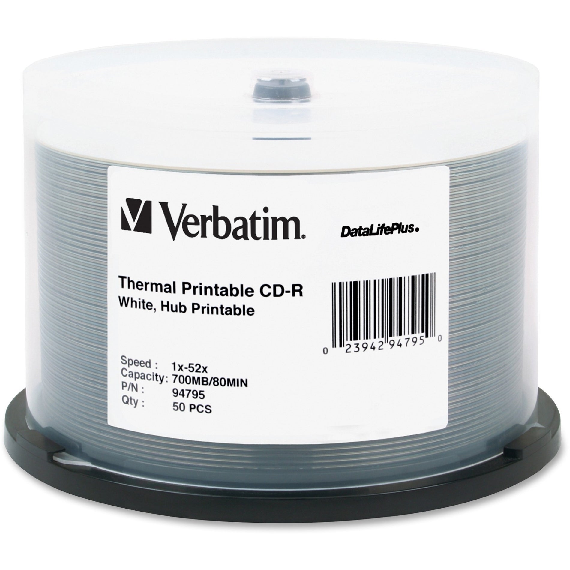 Verbatim 94795 DataLife Plus White Thermal CD-R, 52X, 700MB, 50PK