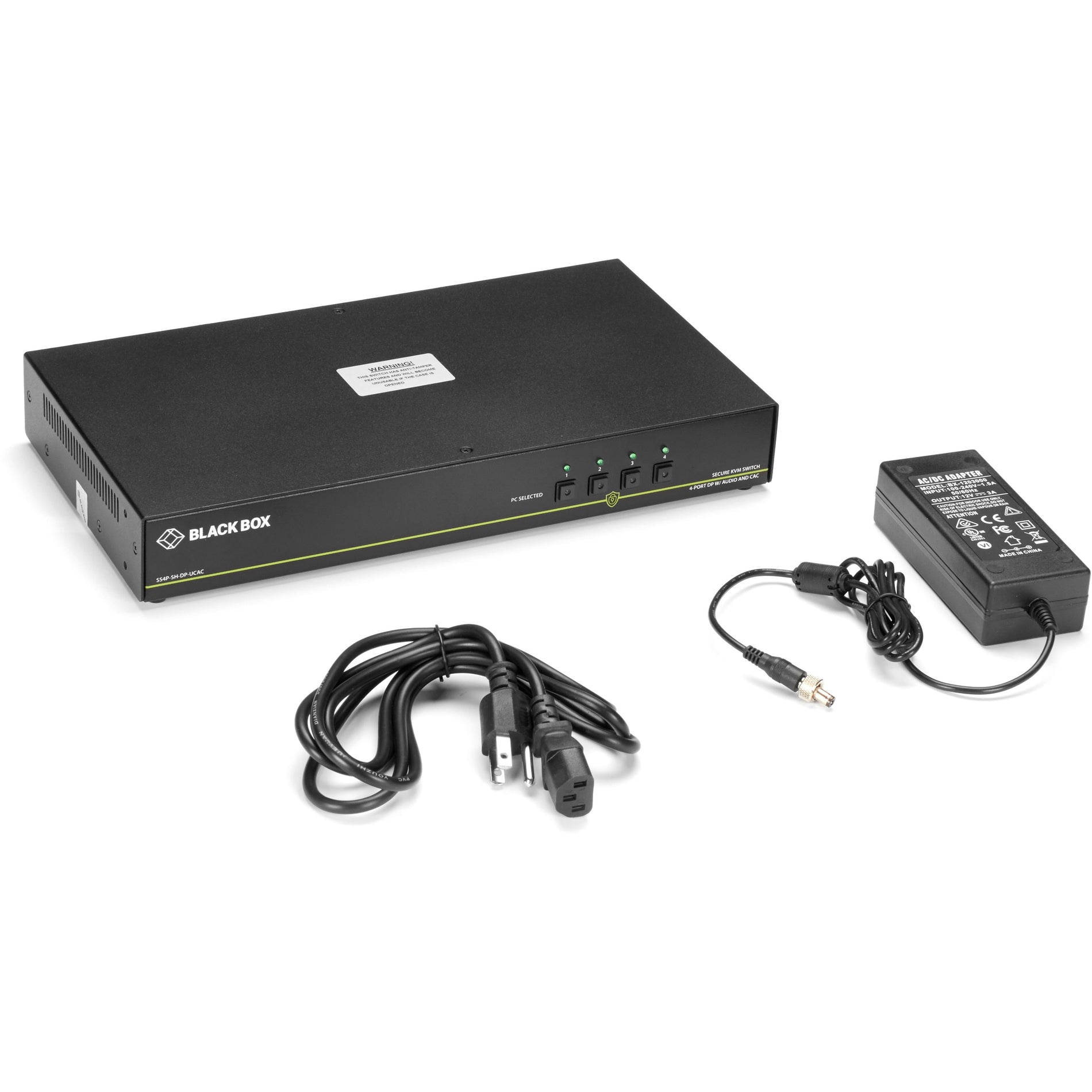 Black Box SS4P-SH-DVI-UCAC KVM Switchbox with CAC, 4 Computers Supported, 3 Year Warranty, 3840 x 2160 Resolution, TAA Compliant