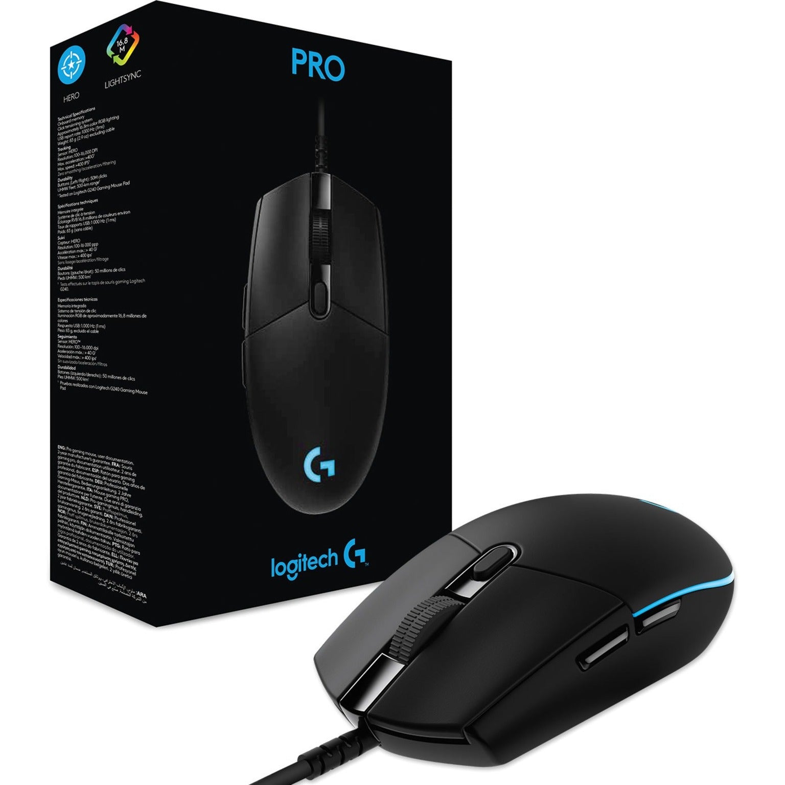 Logitech 910-005439 Pro Gaming Mouse, 16000 dpi Optical, 6 Buttons, USB