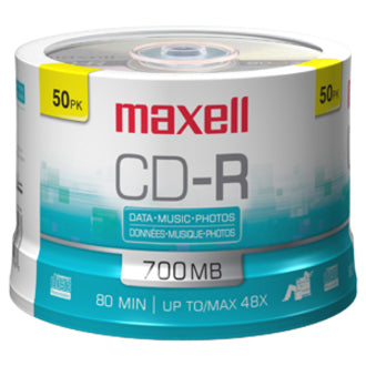 Maxell 625156 CD-R Media 700MB - 50 Pack, Lifetime Warranty, Made in China