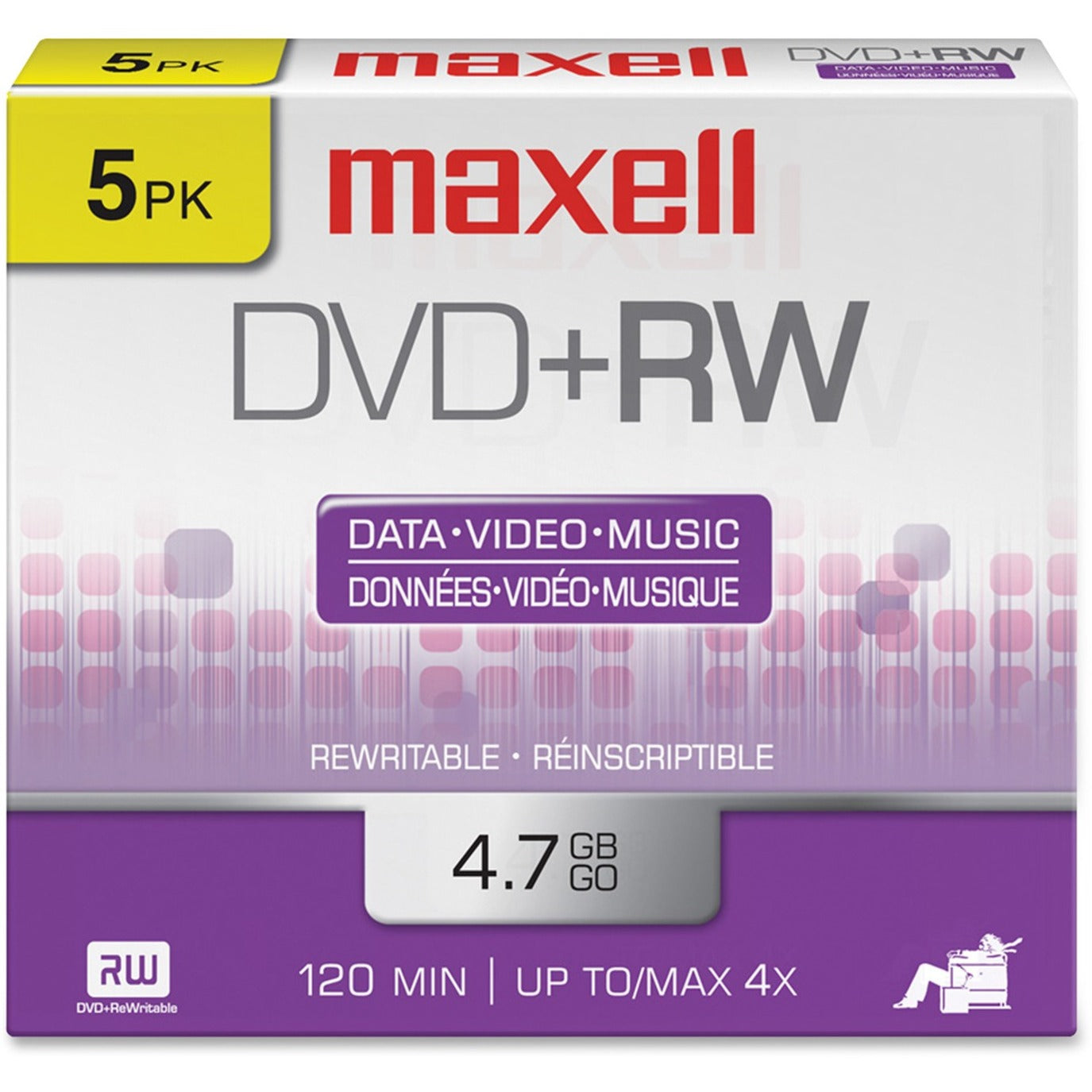 Maxell 634045 4x DVD+RW Media, 5 Pack, 4.70 GB Storage Capacity