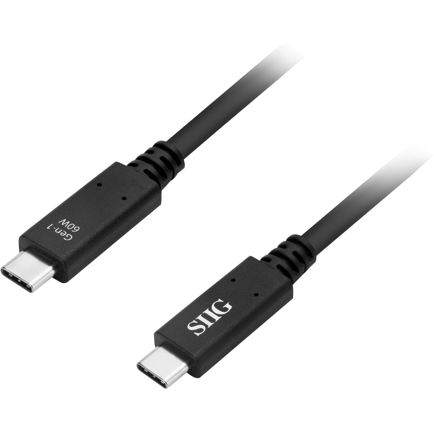 SIIG CB-TC0D11-S1 USB 3.1 Type-C Gen 1 Cable 60W - 1M, Charging, Reversible, 5Gbps