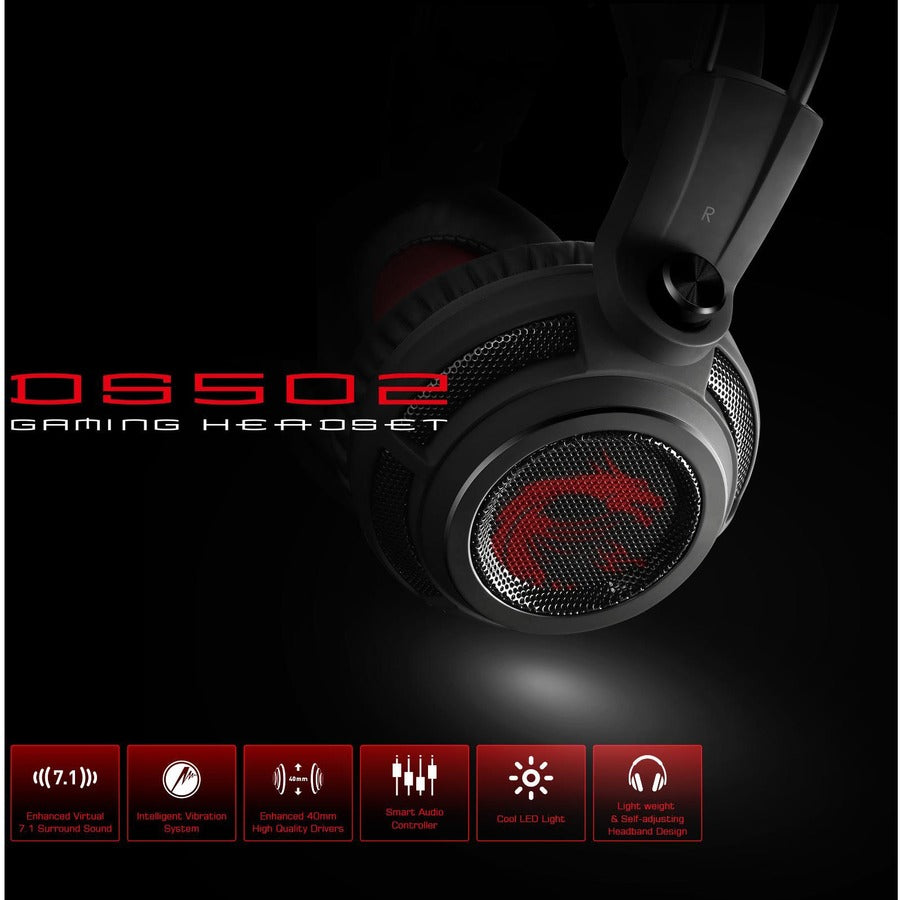 MSI DS502 Gaming Headset, Vibration, LED Lighting, Adjustable Microphone, Noise Reduction