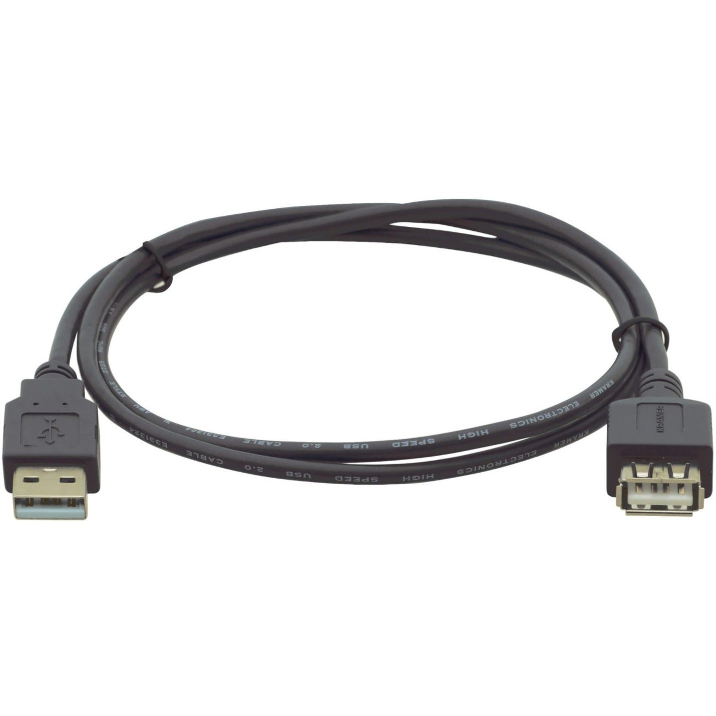 Kramer 96-02121010 USB 2.0 A (M) to A (F) Extension Cable, 10 ft, Strain Relief, EMI/RF Protection