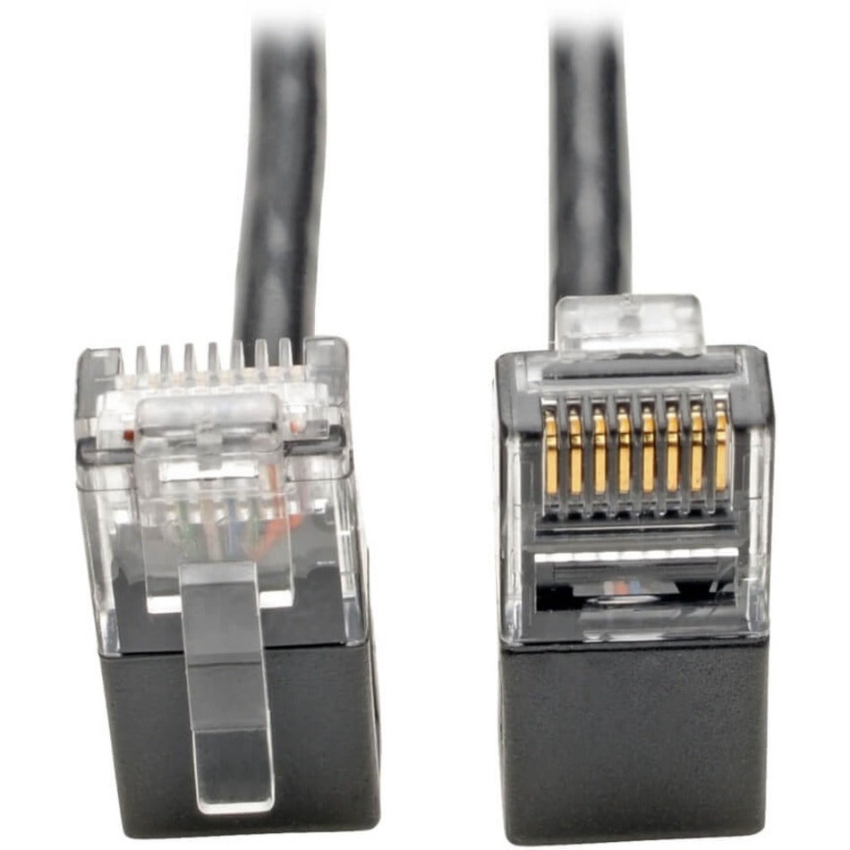 Tripp Lite N201-SR1-BK Right-Angle Cat6 UTP Patch Cable - 1 ft., M/M, Slim, Black, Snagless