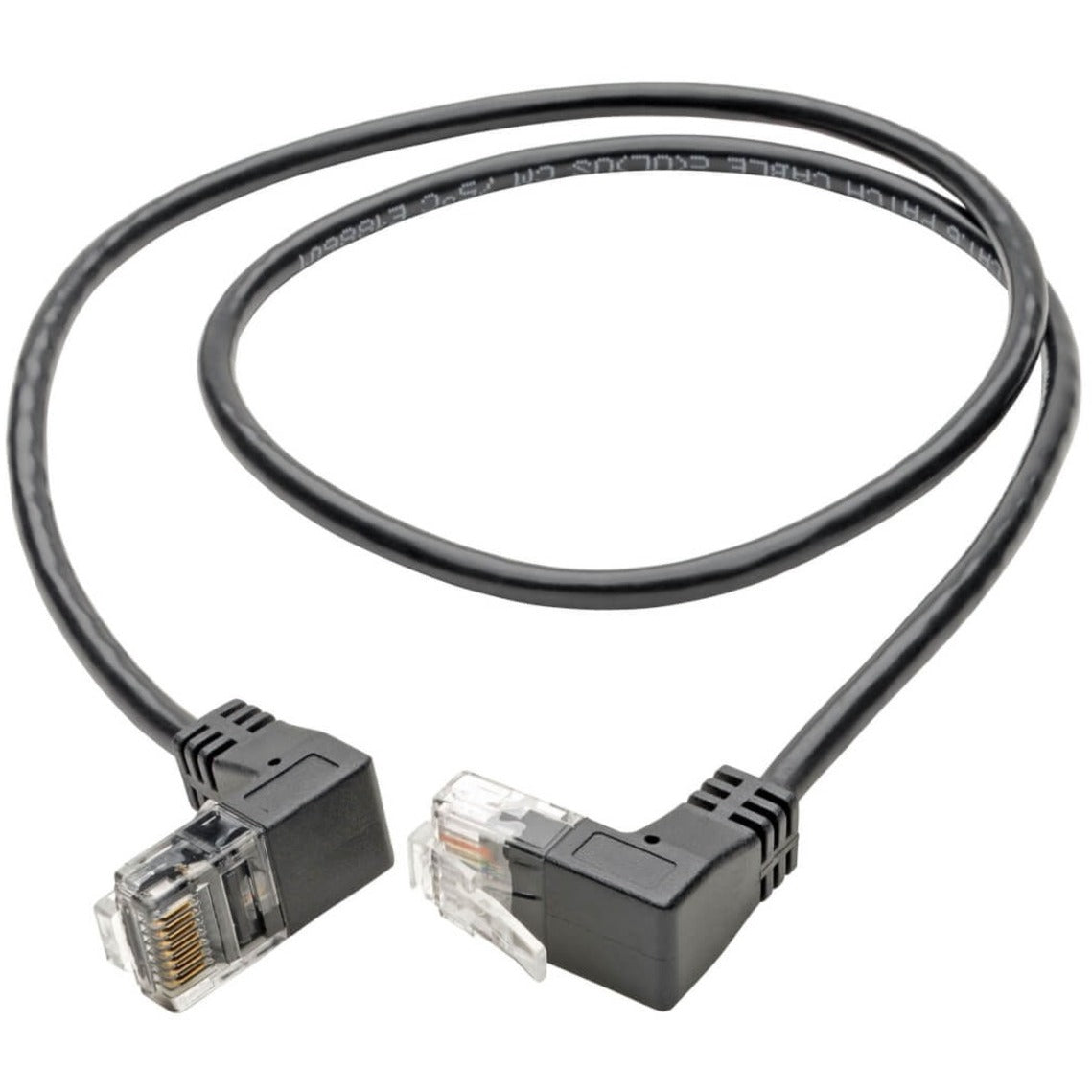 Tripp Lite N201-SR1-BK Right-Angle Cat6 UTP Patch Cable - 1 ft. M/M Slim Black Snagless