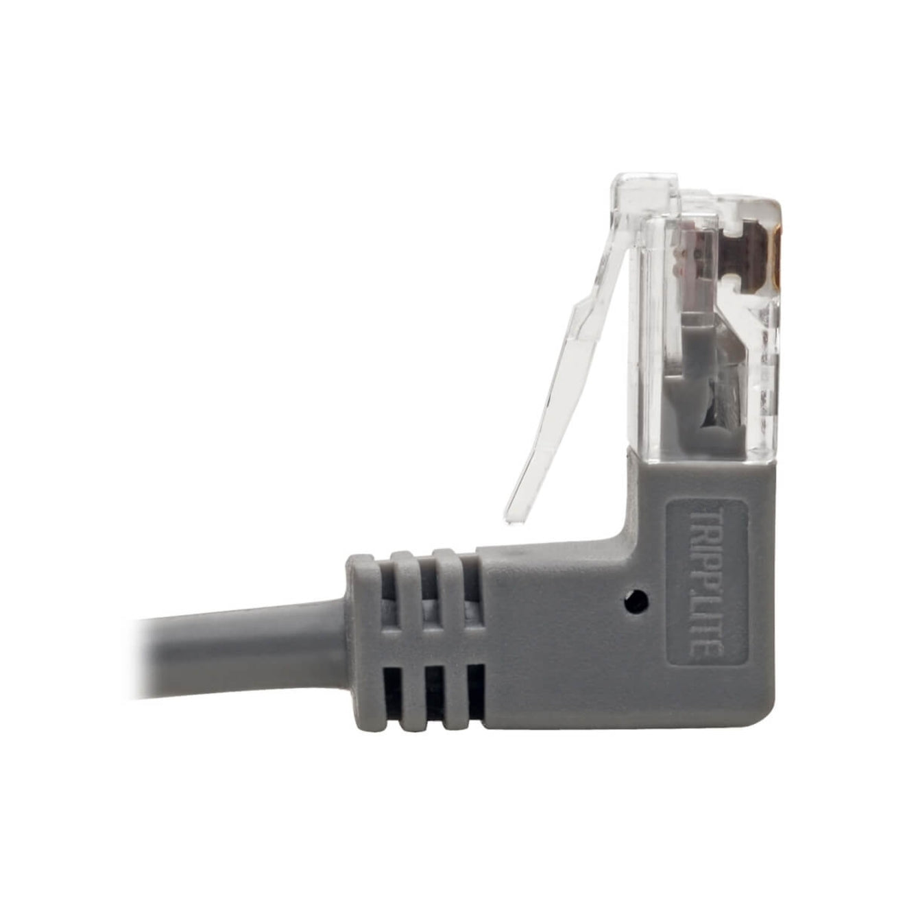 Tripp Lite N201-SR1-GY Right-Angle Cat6 UTP Patch Cable - 1 ft., M/M, Slim, Gray, Snagless