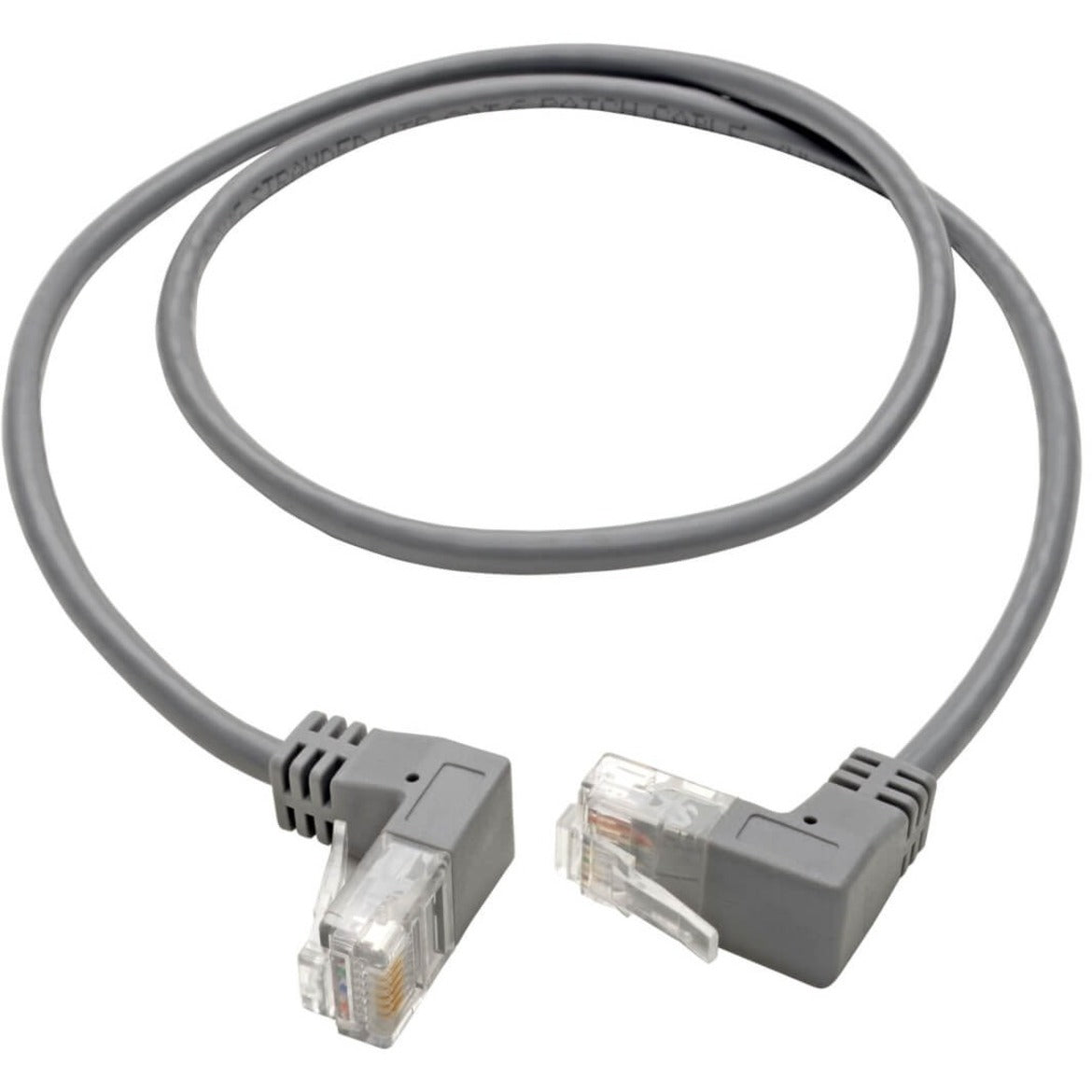 Tripp Lite N201-SR1-GY Right-Angle Cat6 UTP Patch Cable - 1 ft., M/M, Slim, Gray, Snagless