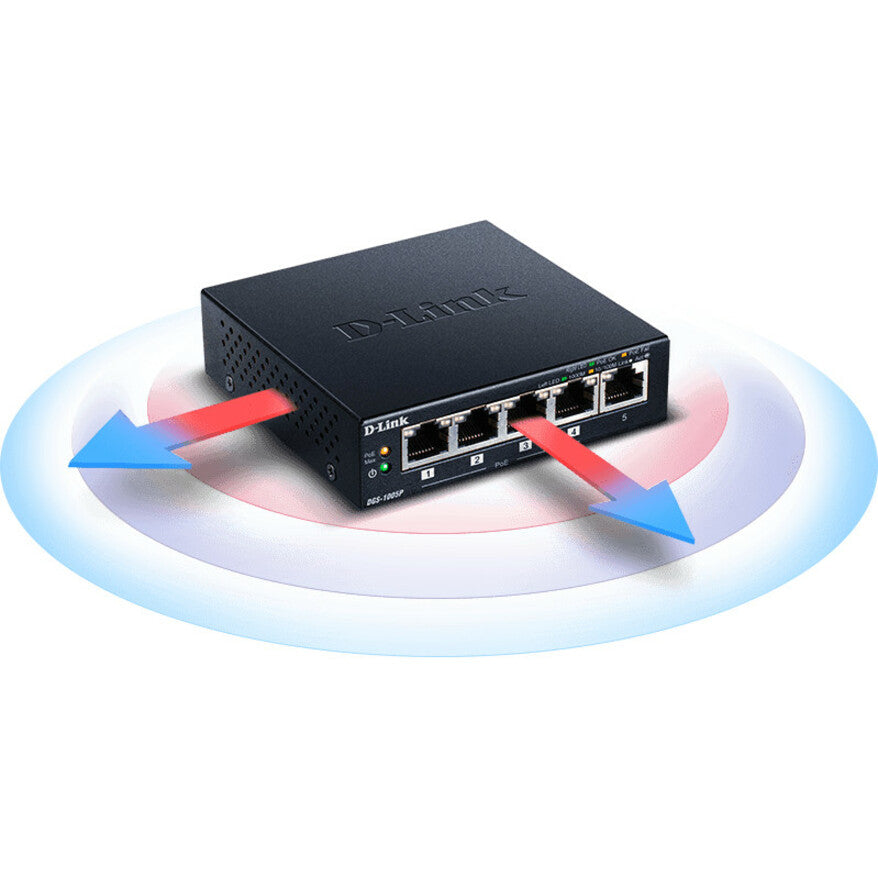 D-Link DGS-1005P 5-Port Desktop Gigabit PoE+ Switch, Easy Network Expansion and Power Over Ethernet