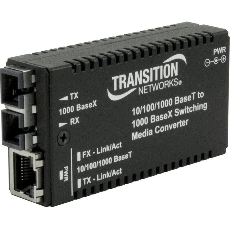Transition Networks M/GE-PSW-SX-01(LC)NA Mini Gigabit Ethernet Media Converter, Multi-mode, 1000Base-SX, 10/100/1000B-T to 1000B-SX LC MM