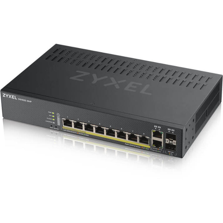 ZYXEL GS1920-8HPv2 8-port GbE Smart Managed PoE Switch, Gigabit Ethernet, Power Supply Included
