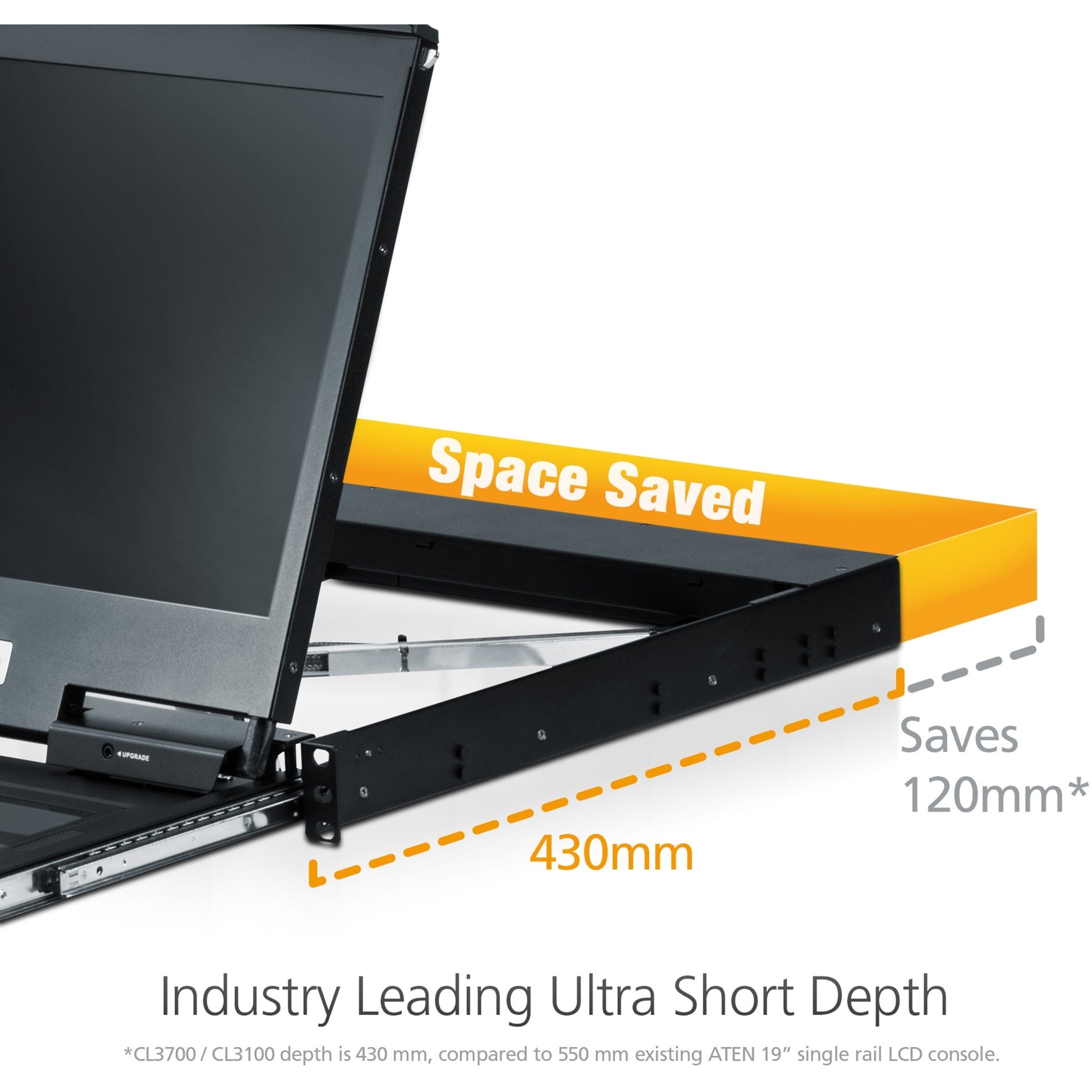 ATEN CL3700NW 1U Ultra Short Depth Single Rail WideScreen LCD Console (USB / HDMI), Full HD 1920 x 1080 LED Display