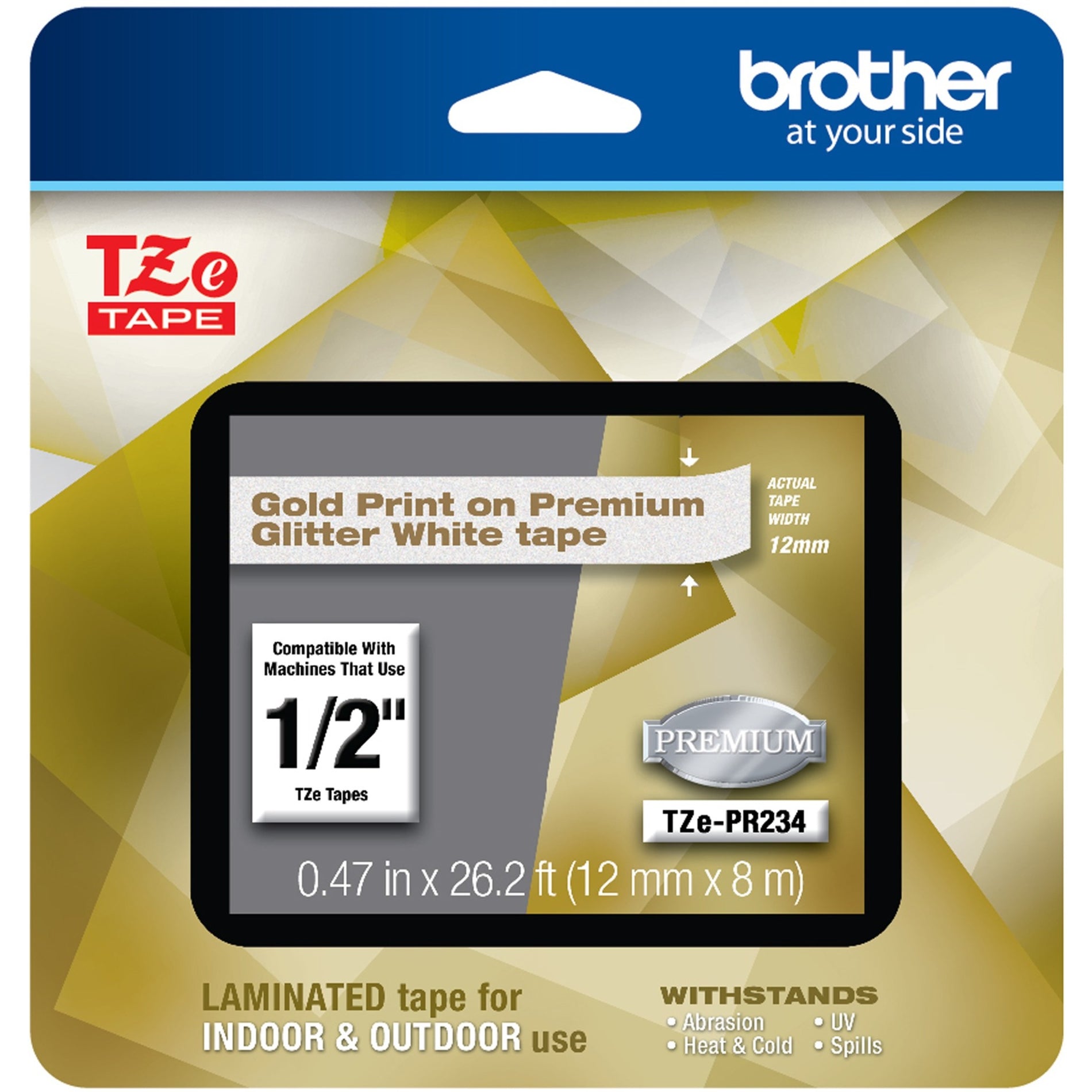 Brother TZEPR234 TZePR234 Label Tape, Premium Glitter White, Temperature Resistant, Strong and Durable