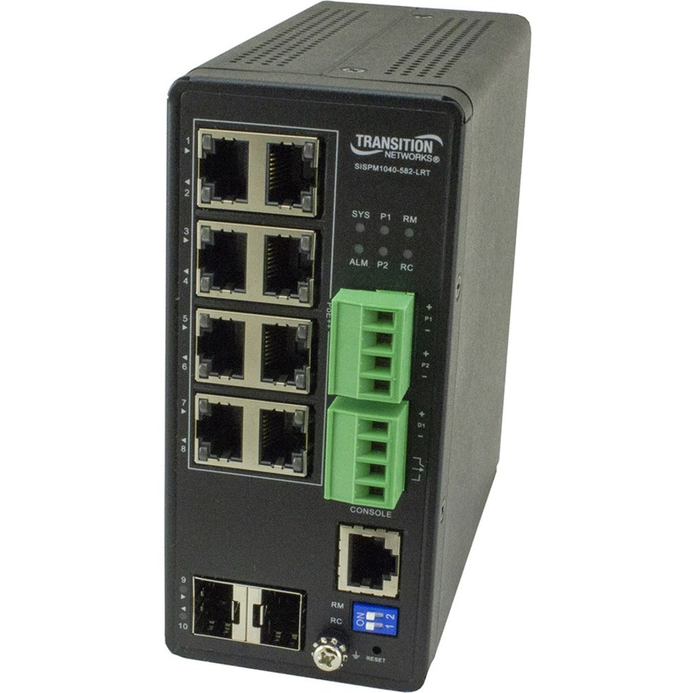 Transition Networks SISPM1040-582-LRT Managed Hardened Gigabit Ethernet PoE++ Switch, 8 x Gigabit Ethernet Network, 2 x Gigabit Ethernet Expansion Slot