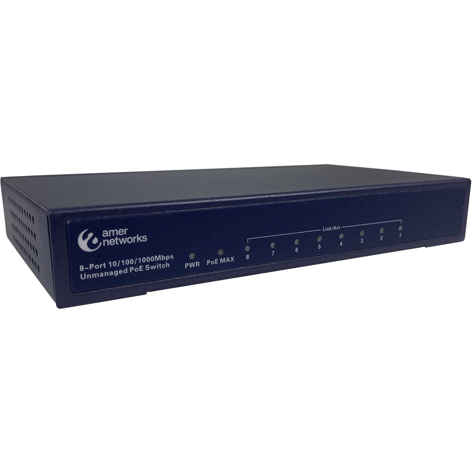 Amer SG8P 8 Port 10/100/1000Mbps Economic PoE Switch, Gigabit Ethernet, Metal Construction