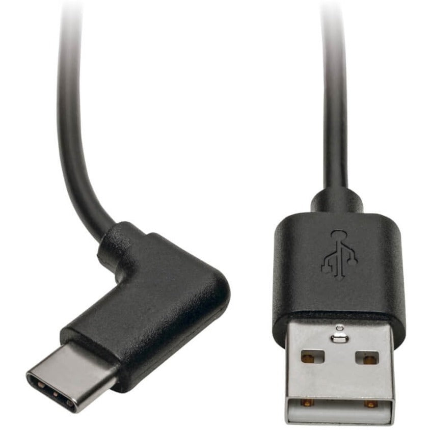 Tripp Lite U038-003-CRA USB Type-A to Type-C Cable, M/M, 3 ft., Right-Angle Connector, Reversible, Strain Relief