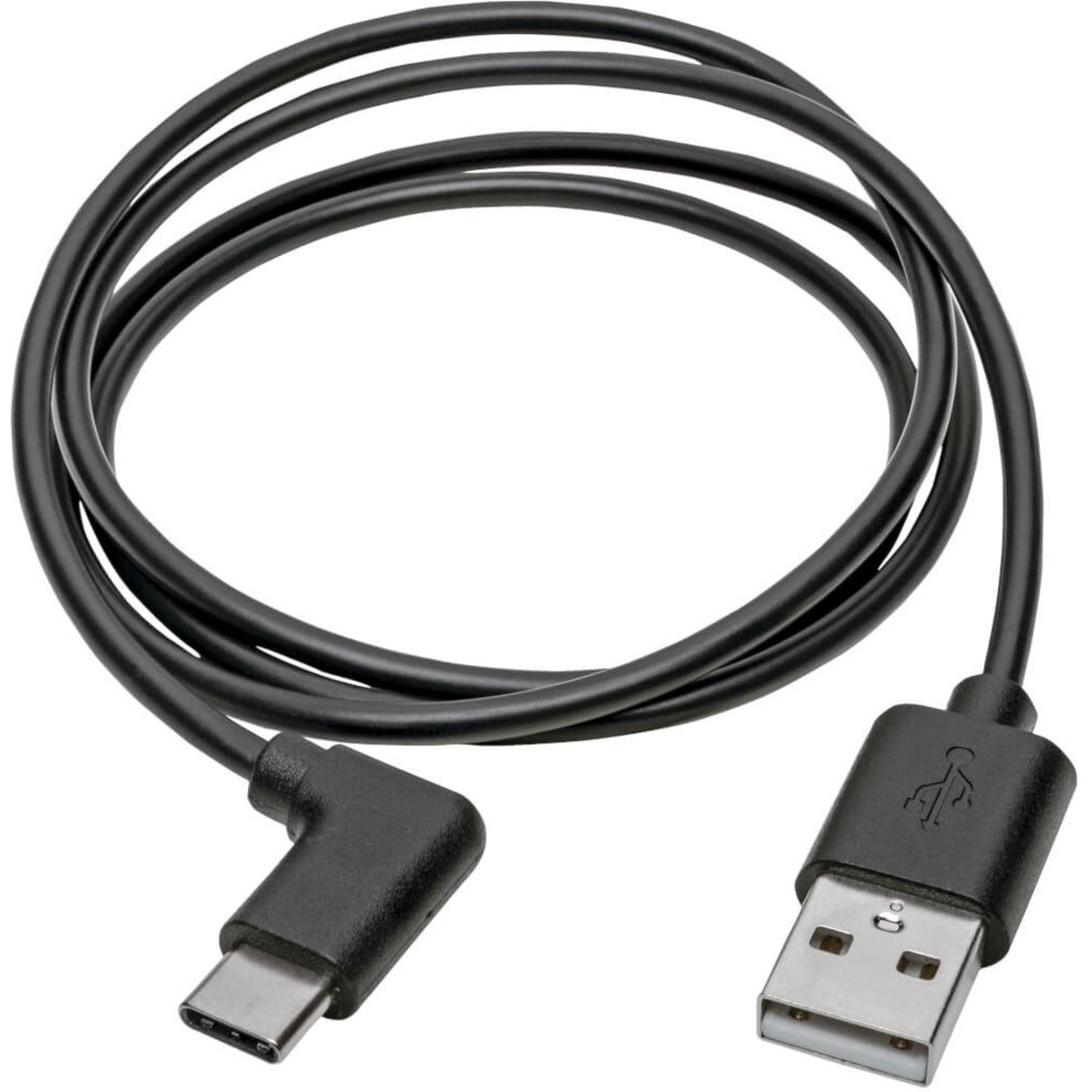 Tripp Lite U038-003-CRA USB Type-A to Type-C Cable, M/M, 3 ft., Right-Angle Connector, Reversible, Strain Relief