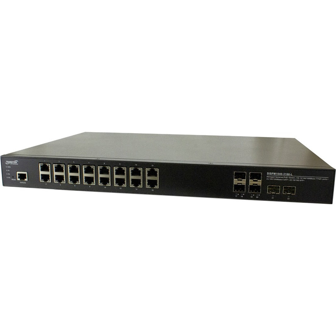 Transition Networks SISPM1040-3166-L Managed Hardened Gigabit Ethernet PoE+ Rack Mountable Switch, 16 Ports, 10/100/1000BASE-T, 250W PoE Budget