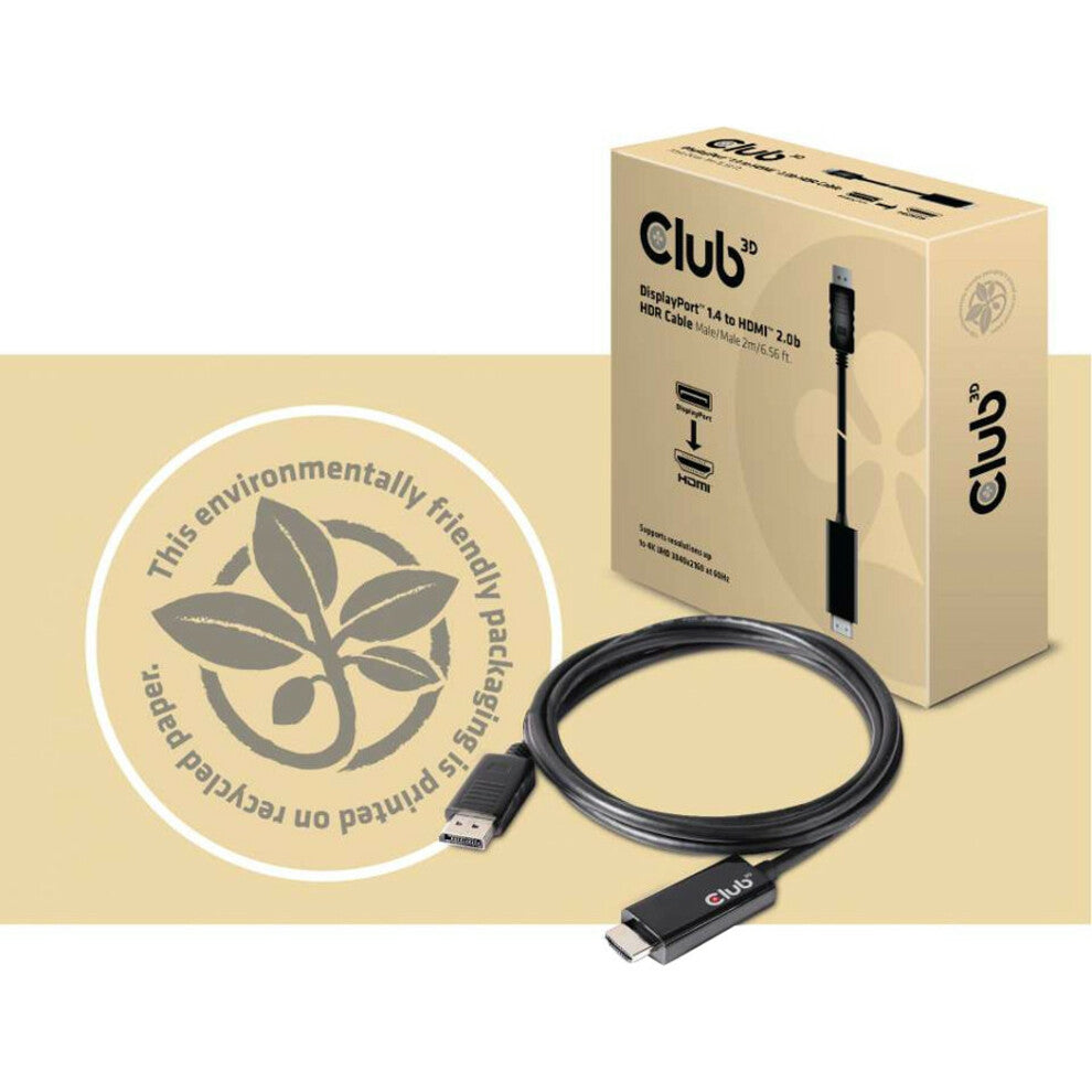 Club 3D CAC-1082 DisplayPort 1.4 Cable To HDMI 2.0b Active Adapter Male/Male 2m/6.56 ft, HDR Support