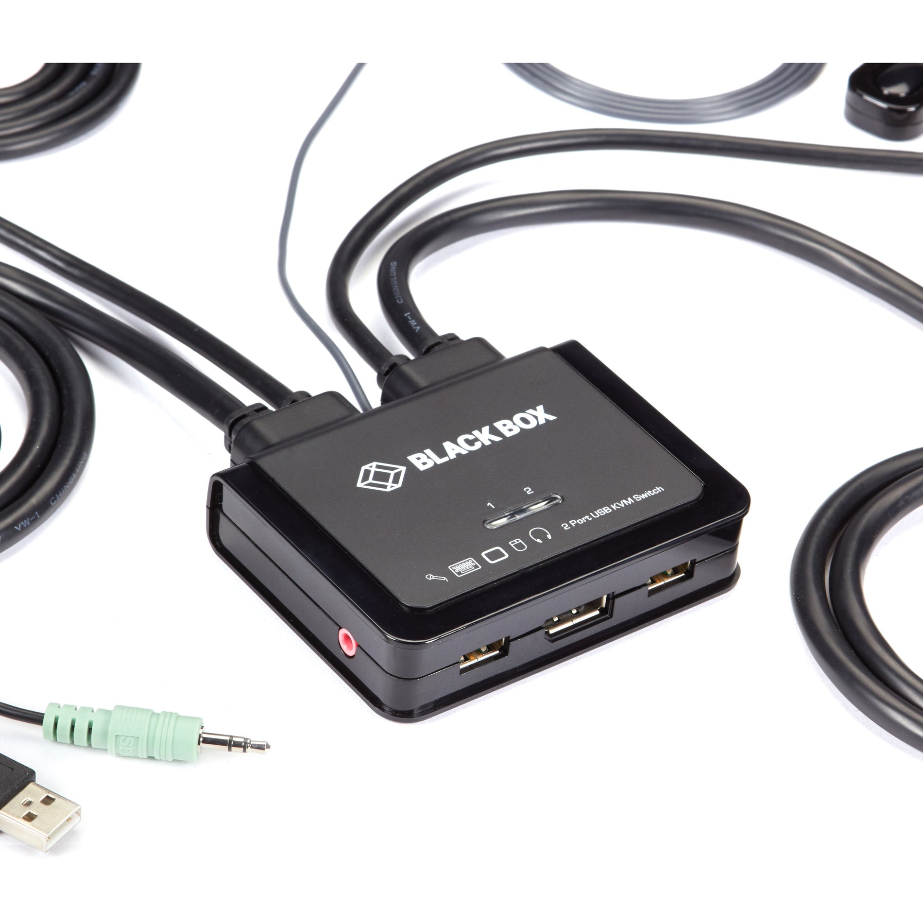 Black Box KV62-CBL 2-Port 4K60 DisplayPort Cable KVM Switch, USB and DisplayPort Support