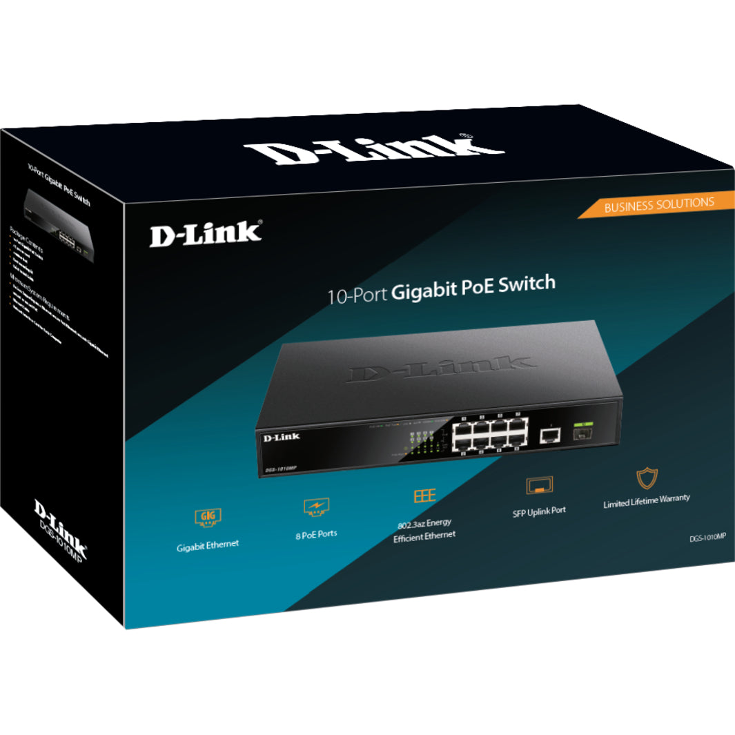 D-Link DGS-1010MP 10-Port Gigabit Rackmount PoE Switch, Energy Star, Lifetime Warranty, RoHS Certified