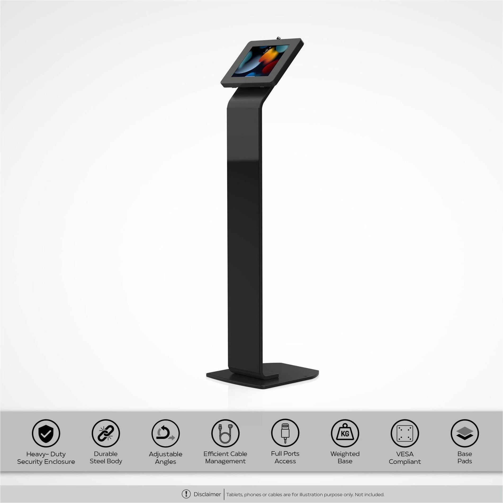 CTA Digital PAD-PARAF Premium Locking Floor Stand Kiosk, Heavy Duty, 360° Rotation, Anti-theft, Durable, Scratch Resistant, 10.5" Tablet PC Stand