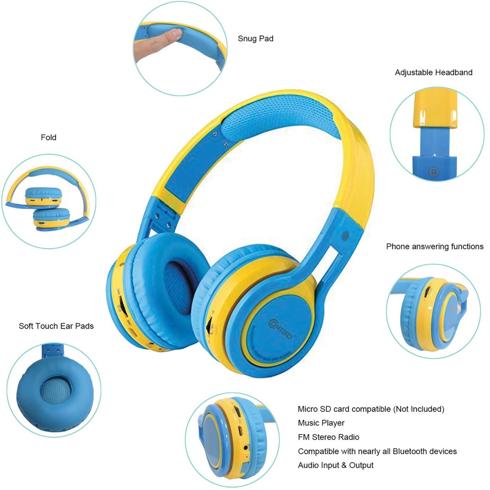 Contixo KB2600 Kid Safe Foldable Wireless Bluetooth Headphone - Blue [Discontinued]