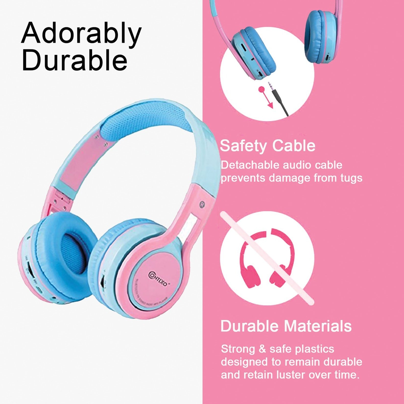 Contixo KB2600 Kid Safe Foldable Wireless Bluetooth Headphone - Pink [Discontinued]